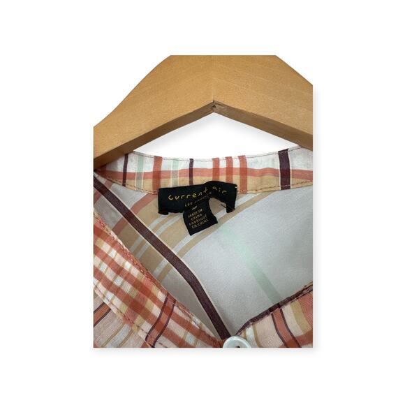 Anthropolgie Current Air | M | Polly Ruffled Peasant Blouse Plaid Semi Sheer Top - Picture 5 of 6